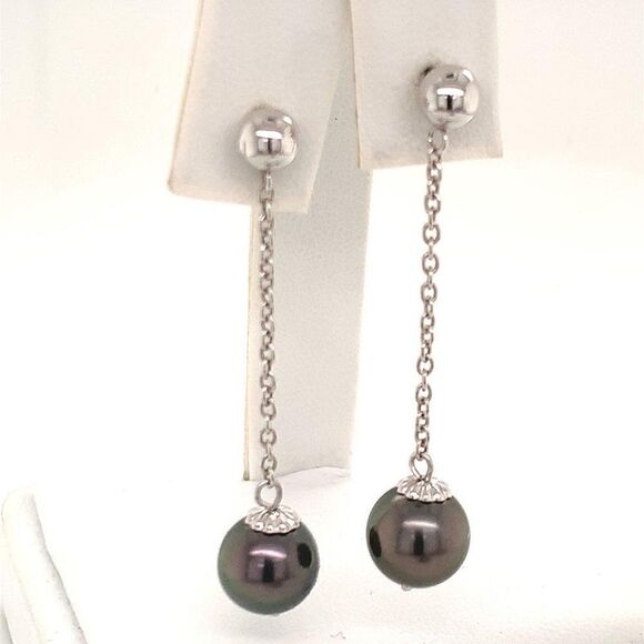 Tahitian Pearl 14 KT Earrings Certified $899 013380 - Picture 6 of 9